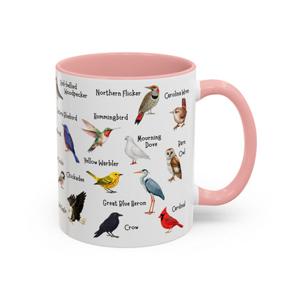 Bird watching coffee mug with a colored accent handle and inside