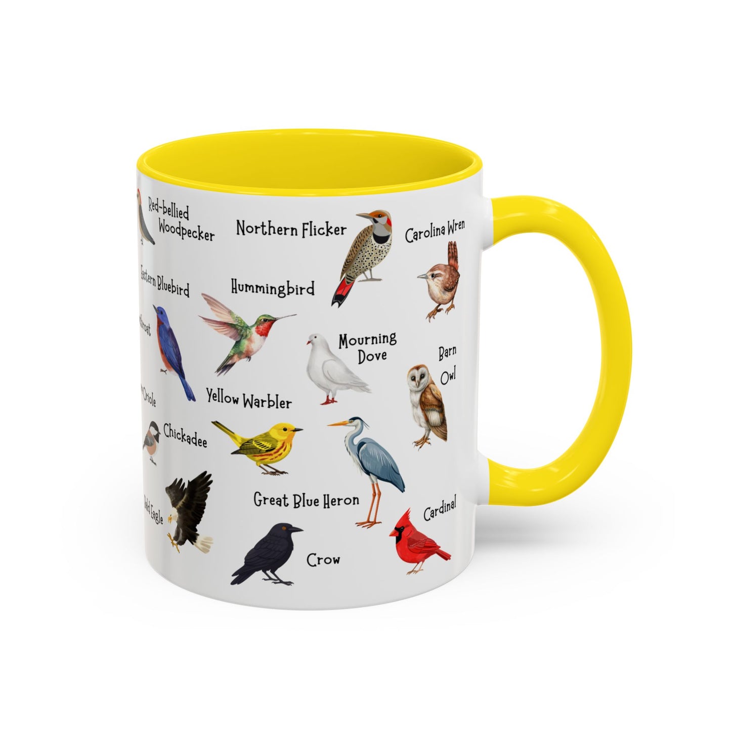 Backyard birds coffee mug photographed on a plain background