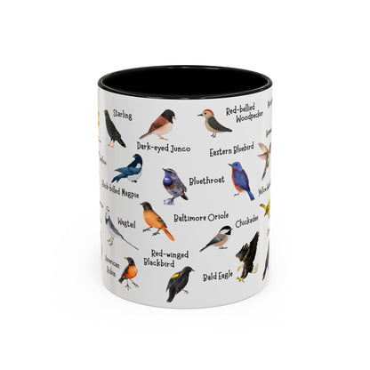 Bird watcher gift mug with named bird illustrations